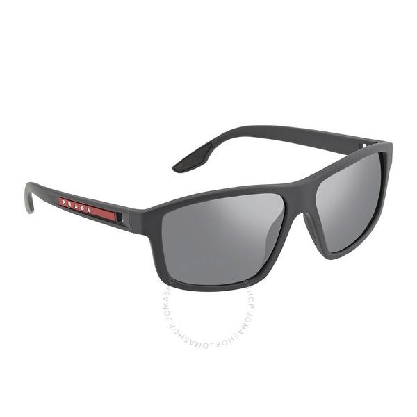 프라다 Prada Linea Rossa Polarized Dark Grey Mirror Silver Rectangular Mens Sunglasses PS 02XS UFK07H 60