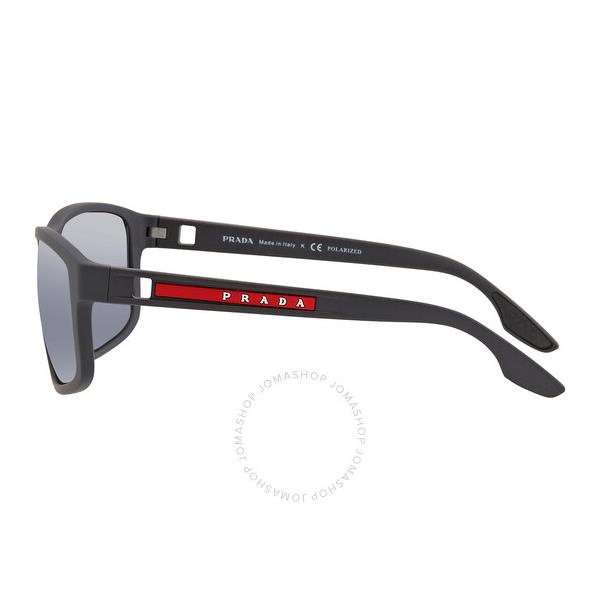 프라다 Prada Linea Rossa Polarized Dark Grey Mirror Silver Rectangular Mens Sunglasses PS 02XS UFK07H 60