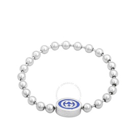 구찌 Gucci Interlocking G Boule Chain Sterling Silver Blue Enamel Bracelet YBA753437001