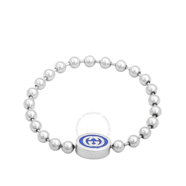 구찌 구찌 Gucci Interlocking G Boule Chain Sterling Silver Blue Enamel Bracelet YBA753437001