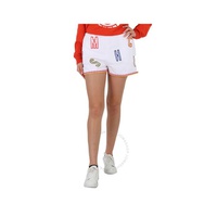 모스키노 Moschino Ladies Fantasy Print White Logo-Embroidered Lace-Trim Shorts 0317-0528-1001