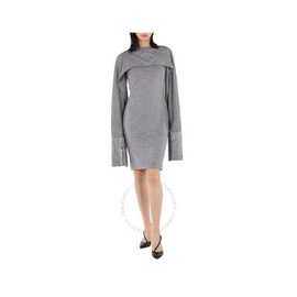 버버리 Burberry Cloud Grey Merino Wool Sleeveless Dress With Fringed Capelet 4564011