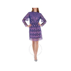 버버리 Burberry Laminated Lace Cape Sleeve Dress In Bright Purple 4547320