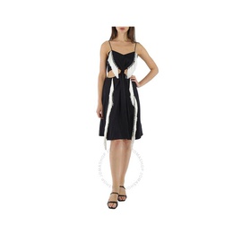 버버리 Burberry Black Silk Satin Slip Dress With Fringed Detail 8016750