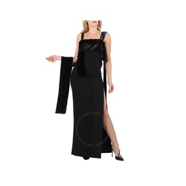 버버리 Burberry Ladies Black Faux Fur Detailing Split Velvet Dress 4562649