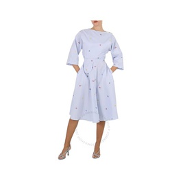 Kenzo Ladies Light Blue Oxford Cotton Pixel Print Midi Dress FD52RO1179LJ.63