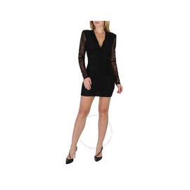 Rotate Ladies Black Mesh Lace Ruched Mini Dress RT2497 Black