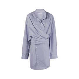 발렌시아가 Balenciaga Ladies Blue / White Striped Wrap Mini Dress 704442 TJM10 4640