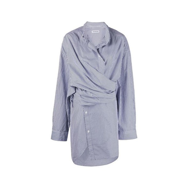 발렌시아가 발렌시아가 Balenciaga Ladies Blue / White Striped Wrap Mini Dress 704442 TJM10 4640