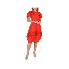 스텔라 맥카트니 Stella Mccartney Bright Red Broderie Anglaise Puff-Sleeve Dress 6A0122 3BU304-6512