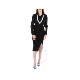 버버리 Burberry Ladies Black V-Striped Insert Knit Wool Dress 4566788