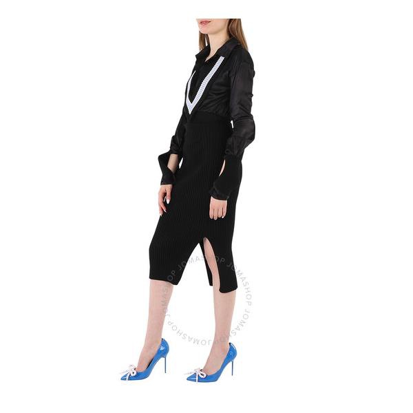 버버리 버버리 Burberry Ladies Black V-Striped Insert Knit Wool Dress 4566788