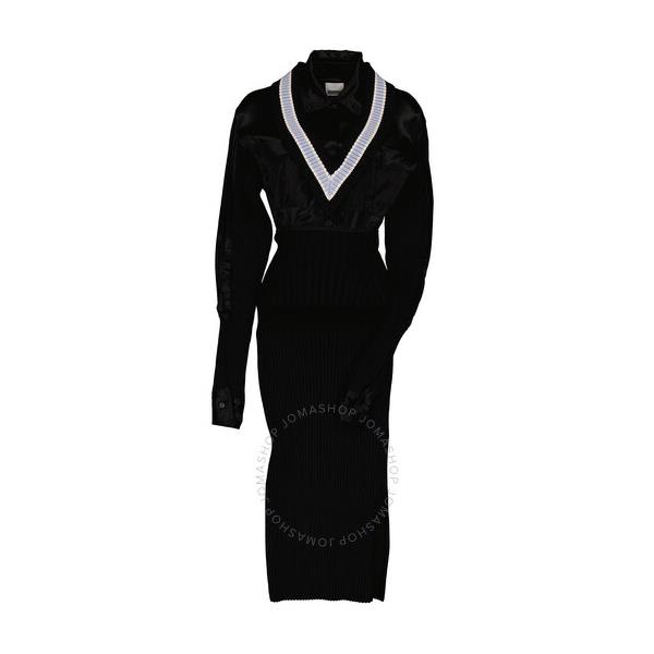 버버리 버버리 Burberry Ladies Black V-Striped Insert Knit Wool Dress 4566788