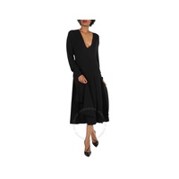 버버리 Burberry Ladies Black Emelia Pleated Silk Cady Midi Dress 8041042
