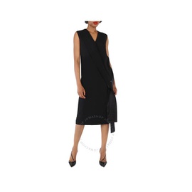 버버리 Burberry Ladies Black Sash-Detail Midi Dress 8043955