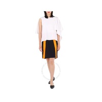 버버리 Burberry Ladies Optic White Cape Overlay Geometric Print Silk Dress 8046727