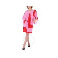 버버리 Burberry Ladies Primrose Pink Geometric Print Silk Crepe De Chine Cape Sleeve Dress 8046802