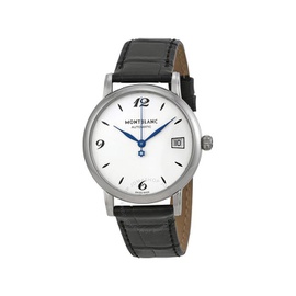 몽블랑 Star Classique Automatic Silvery White Dial Black Leather Watch 111590