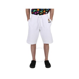 모스키노 Moschino Mens White Teddy Logo Embroidered Drawstring Shorts A4325-8102-001