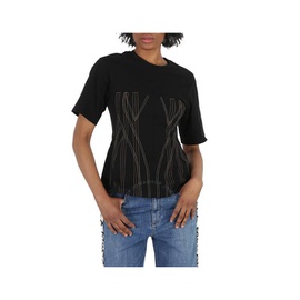 스텔라 맥카트니 Stella Mccartney Ladies Black Corset Embroidery T-Shirt 6J01453SPX30-1000