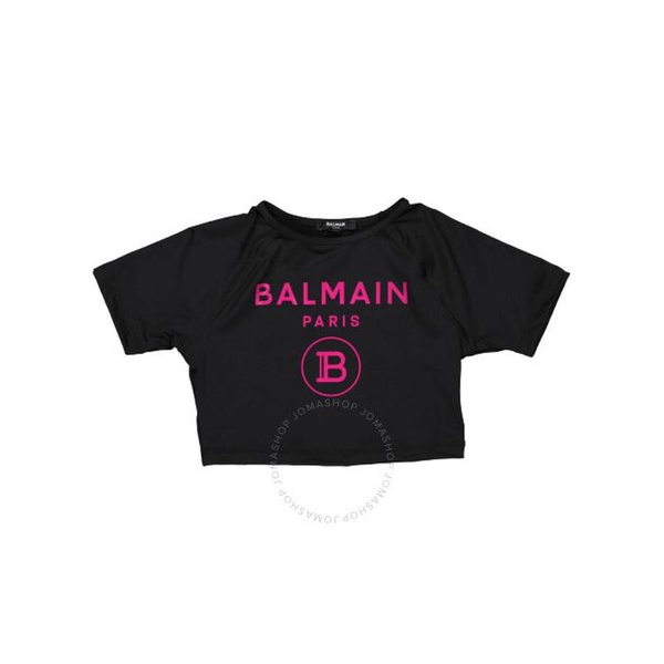 발망 발망 Balmain Kids Logo Printed Cropped T-Shirt 6R8A21_Z0771_930FU