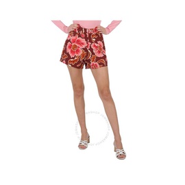 Kenzo Ladies Bordeaux Floral Denim Shorts FC62DS2149P7-23