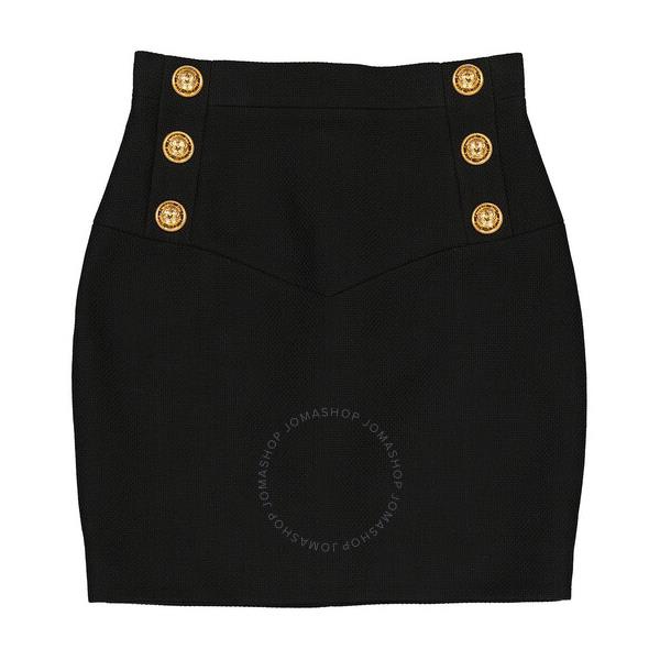 발망 발망 Balmain Ladies Black Button-Detail High-Waisted Skirt YF1LB375CB11-0PA