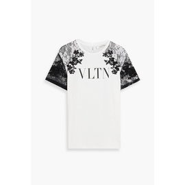 발렌티노 VALENTINO GARAVANI Lace-paneled printed cotton-jersey T-shirt 2204324140540781