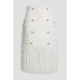 발망 BALMAIN Fringed button-embellished tweed skirt 1647597292265550