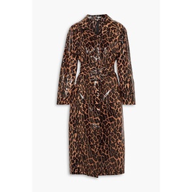 MIU MIU Belted leopard-print glossed-PU cotton trench coat 1647597305292837