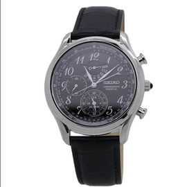 Seiko MEN'S Chronograph Leather Black Dial Watch SPC255P1