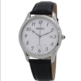 Seiko MEN'S Classic Leather White Dial Watch SUR303