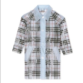 버버리 Burberry Check Print Blue Raincoat For Kids 8022601