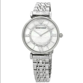 Emporio Armani WOMEN'S Classic Stainless Steel Mother of Pearl set with one rows of Crystals Dial Watch AR1908
