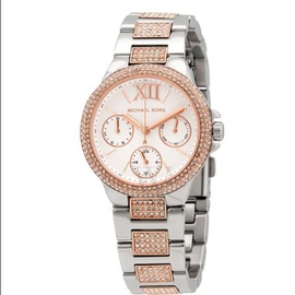 Michael Kors WOMEN'S Camille Chronograph Stainless Steel set with Crystals Silver Dial Watch MK6846