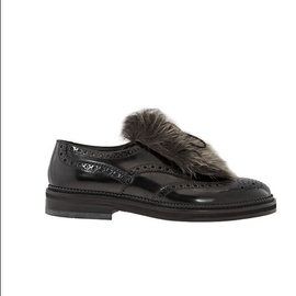 Emporio Armani Boys Lace Up Black Detach Fur Wing Tip Shoes X4C537-XL626-A78