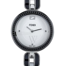 펜디 Fendi WOMEN'S My Way Stainless Steel Bangle with Black Ceramic Inserts White Dial Watch F353034001
