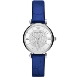 Emporio Armani WOMEN'S Gianni T-Bar Leather Silver (Crystal Pave Center) Dial Watch AR11344