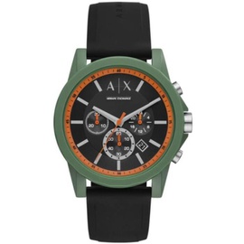 Armani Exchange MEN'S Outerbanks Chronograph Silicone Black and Orange Dial Watch AX1348