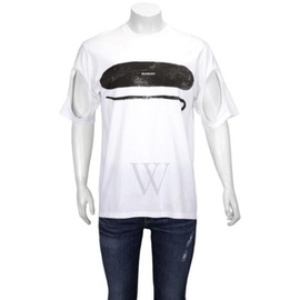 버버리 Burberry Cut-out Detail Logo Print Cotton T-shirt In Optic White 4558697
