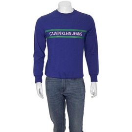 Calvin Klein MEN'S Contrast Stripe Logo Mazarine Blue Sweater, Brand Size Small J313552-414