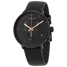 Calvin Klein MEN'S Highno Chronograph Leather Black Dial Watch K8M274CB