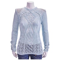 발망 Balmain Ladies Pale Blue Knitted Crewneck Sweater 126655 997M-C3001