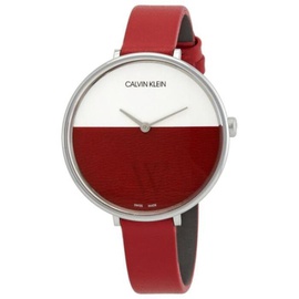 Calvin Klein WOMEN'S Rise Leather Silver and Red Dial Watch K7A231UP