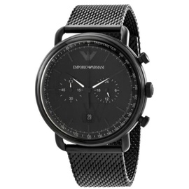 Emporio Armani MEN'S Aviator Chronograph Stainless Steel Mesh Black Dial Watch AR11264