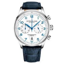 Stuhrling Original MEN'S Monaco Chronograph Leather White Dial Watch M16840