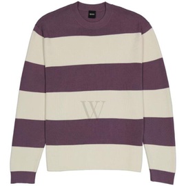 휴고 Hugo Boss MEN'S Purple Block Stripes Mercerised Cotton Sweater 50457660-516