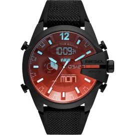 디젤 Diesel MEN'S Mega Chief Silicone and Nylon Black Dial Watch DZ4548