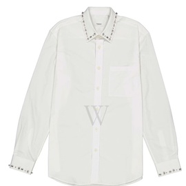 버버리 Burberry MEN'S White Clacton Classic Fit Embellished Cotton Poplin Dress Shirt 8026659