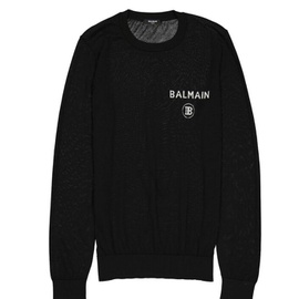 발망 Balmain MEN'S Black Logo Crewneck Sweater TH13967K212 0PA
